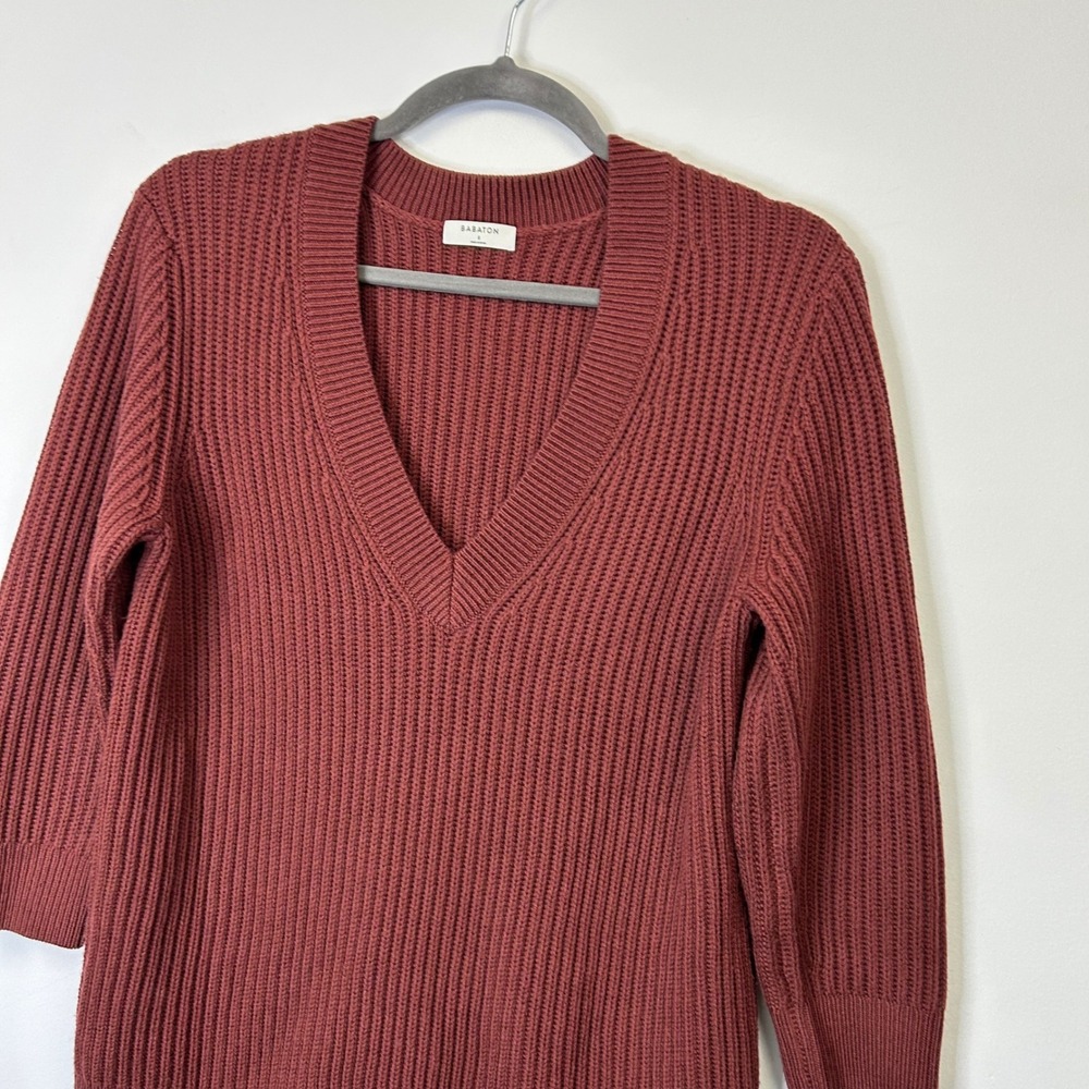 Aritzia Babaton Roger Merino Wool Oversized Sweater Womens Size Small Red Orange - Picture 2 of 9